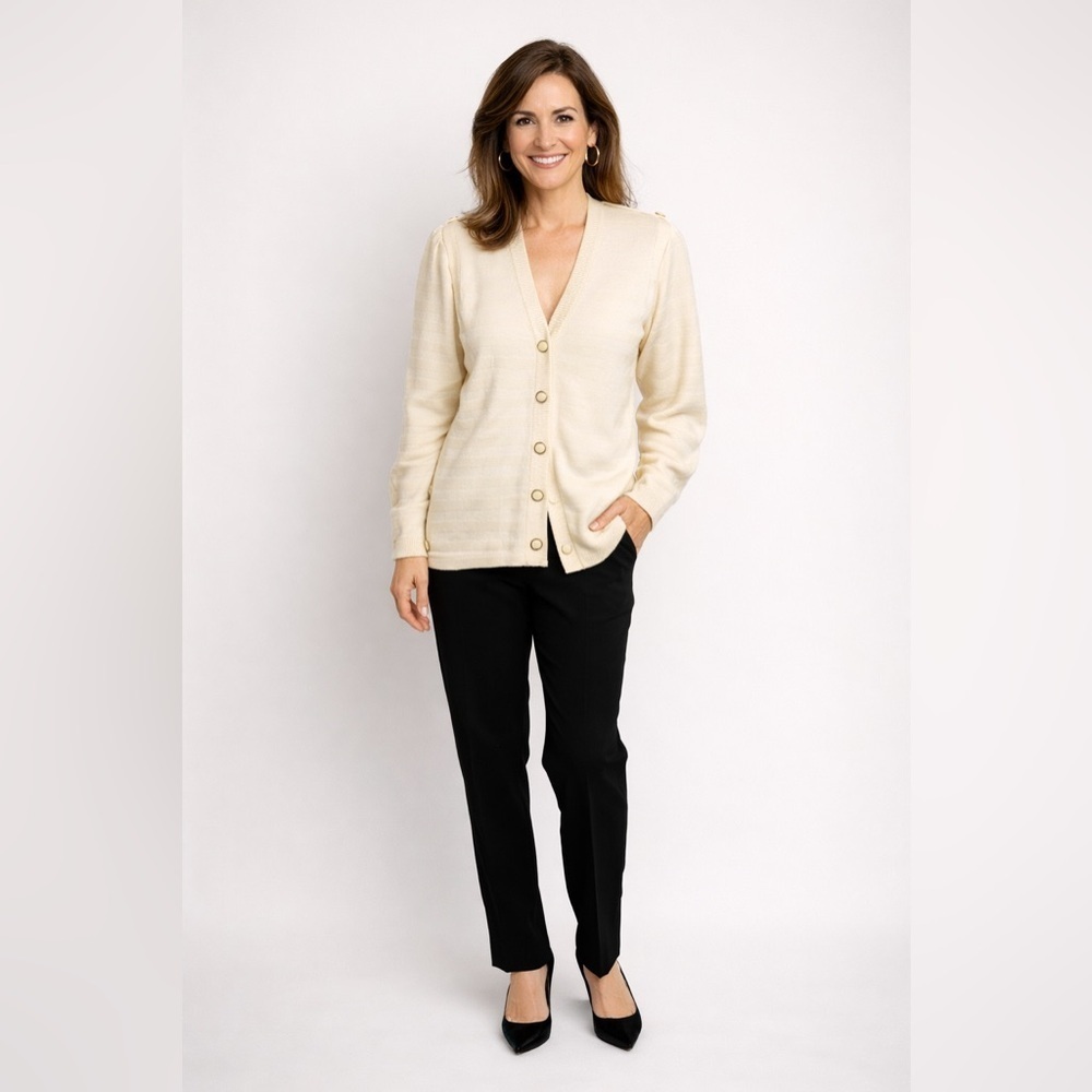 St John for saks 5th avenue vintage ivory cardigan 6 small Santana knit 80’s